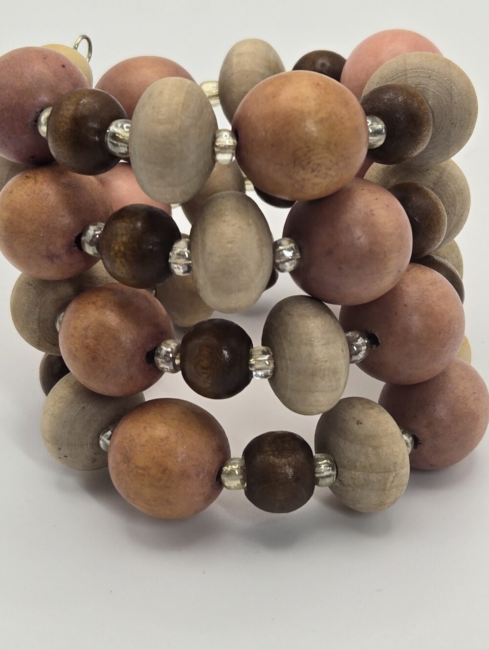 Wooden Bead Coil Stack Bracelet Boho Beach Vibes Handmade